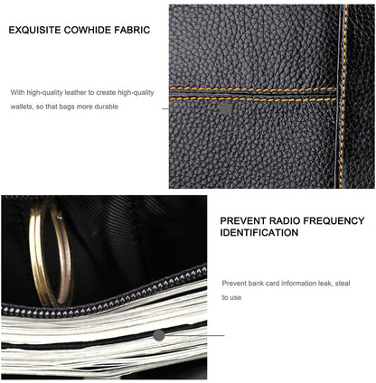 Men's Genuine Leather Bilfold Wallet RFID Blocking Card Holder Zipper Coin Purse V462-FB-78-01