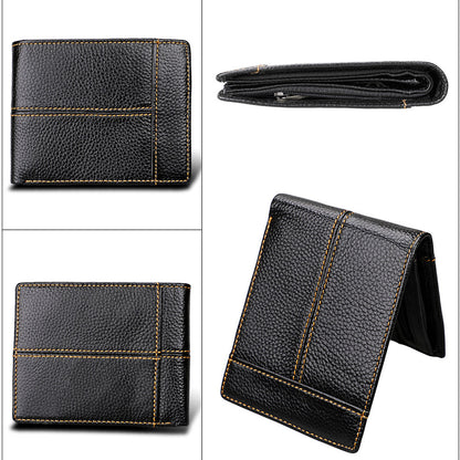 Men's Genuine Leather Bilfold Wallet RFID Blocking Card Holder Zipper Coin Purse V462-FB-78-01