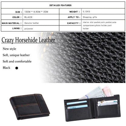 Men's Genuine Leather Bilfold Wallet RFID Blocking Card Holder Zipper Coin Purse V462-FB-78-01