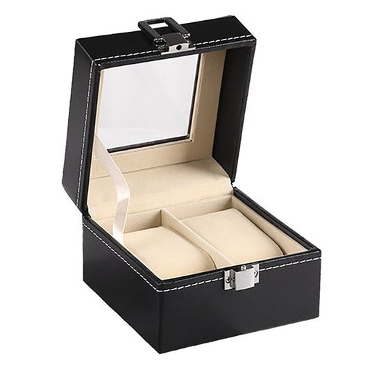 Watch Box Organizer Case Jewelry Display Tray Glass Top PU Leather(2 Slot) V462-FB-81-01