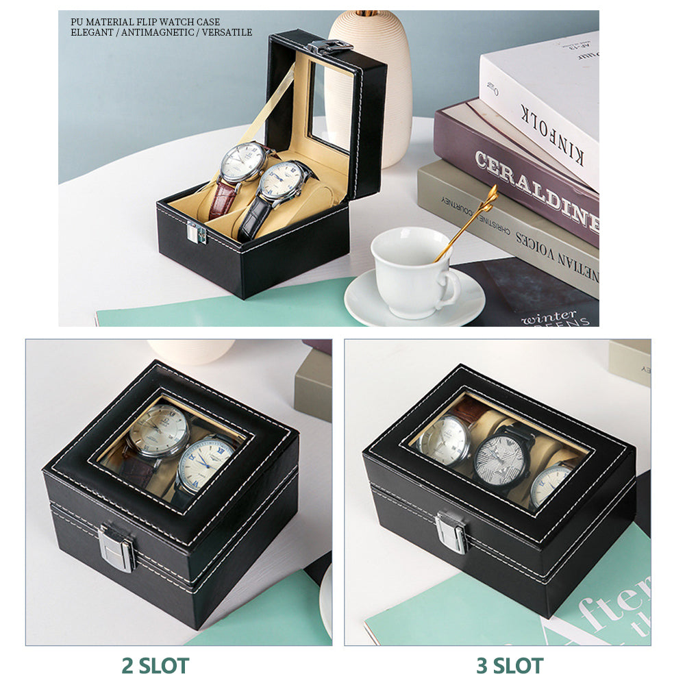 Watch Box Organizer Case Jewelry Display Tray Glass Top PU Leather(2 Slot) V462-FB-81-01