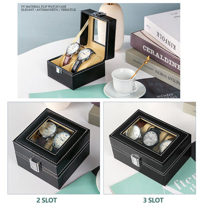 Watch Box Organizer Case Jewelry Display Tray Glass Top PU Leather(2 Slot) V462-FB-81-01