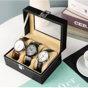 Watch Box Organizer Case Jewelry Display Tray Glass Top PU Leather(2 Slot) V462-FB-81-01