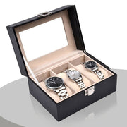 Watch Box Organizer Case Jewelry Display Tray Glass Top PU Leather(2 Slot) V462-FB-81-01