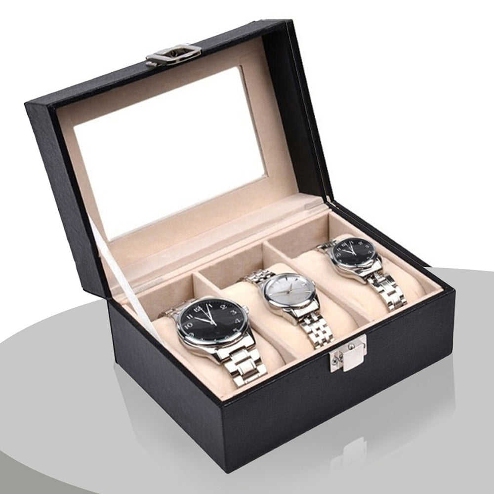 Watch Box Organizer Case Jewelry Display Tray Glass Top PU Leather(2 Slot) V462-FB-81-01