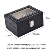 Watch Box Organizer Case Jewelry Display Tray Glass Top PU Leather(2 Slot) V462-FB-81-01