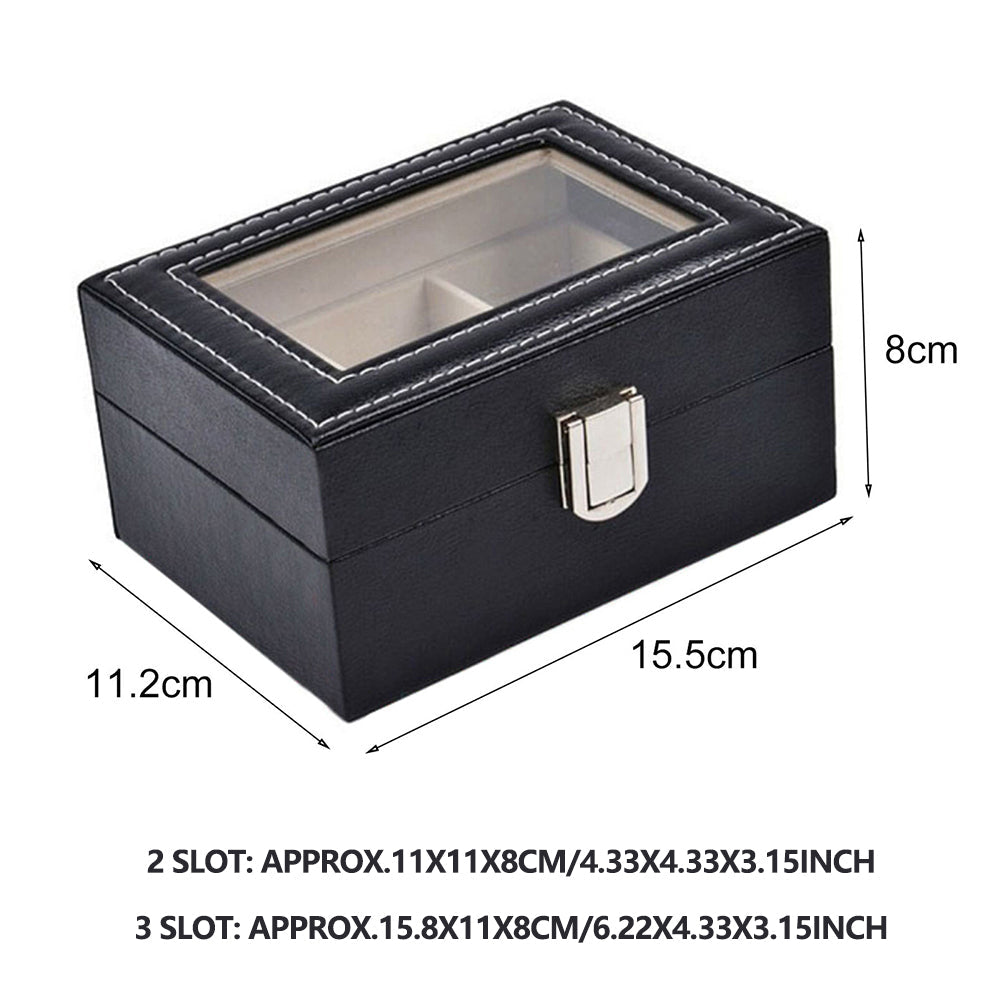Watch Box Organizer Case Jewelry Display Tray Glass Top PU Leather(2 Slot) V462-FB-81-01