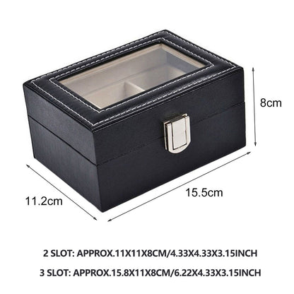 Watch Box Organizer Case Jewelry Display Tray Glass Top PU Leather(2 Slot) V462-FB-81-01
