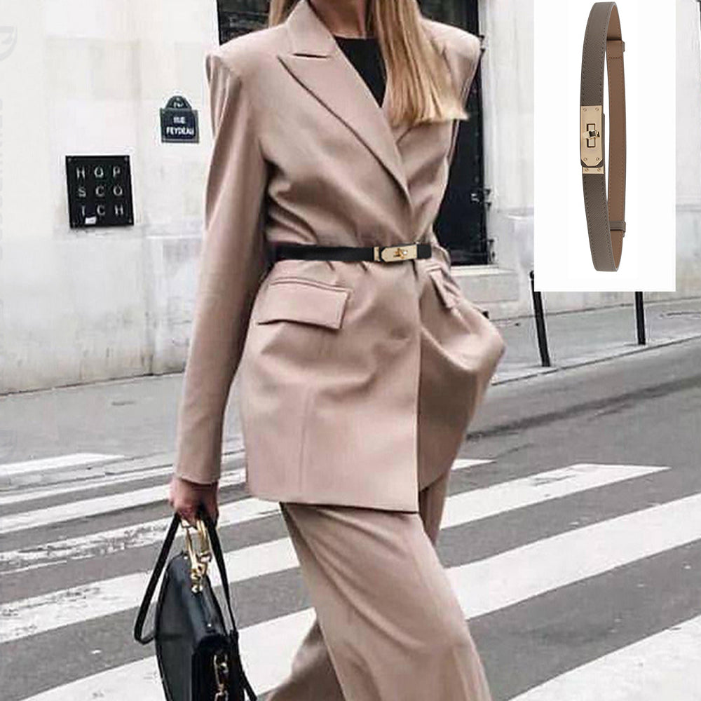 Luxury Cow Leather Women Waist Belt Slim Corset Strap Dress Shirt Belt (Caramel) V462-FB-82-03