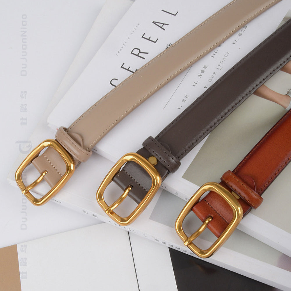 Classic Leather Belts for Women, Joyreap Genuine Leather Womens Belts with Gold Buckle (Khaki) V462-FB-83-03
