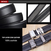 Adjustable Slide Luxury Leather Belt For Men's Automatic Buckle Ratchet Business Dress Belts (FB8501#01) V462-FB-85-01