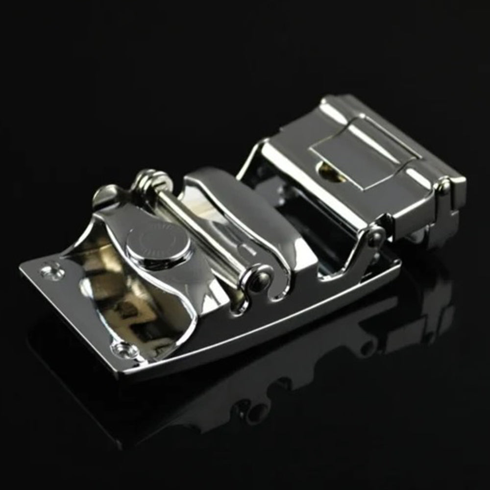 Adjustable Slide Luxury Leather Belt For Men's Automatic Buckle Ratchet Business Dress Belts (FB8501#01) V462-FB-85-01