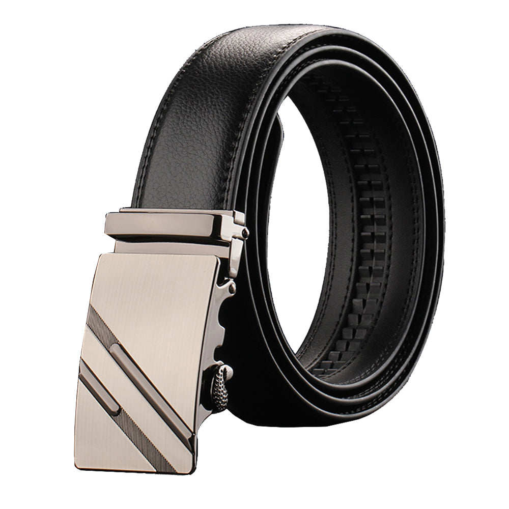 Adjustable Slide Luxury Leather Belt For Men's Automatic Buckle Ratchet Business Dress Belts (FB8502#15) V462-FB-85-02