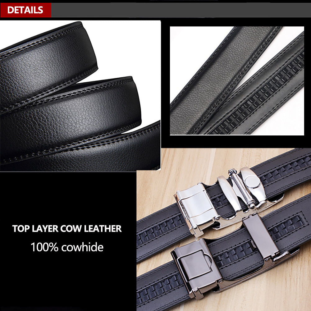 Adjustable Slide Luxury Leather Belt For Men's Automatic Buckle Ratchet Business Dress Belts (FB8502#15) V462-FB-85-02
