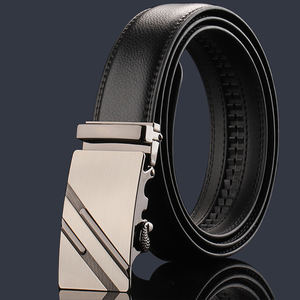 Adjustable Slide Luxury Leather Belt For Men's Automatic Buckle Ratchet Business Dress Belts (FB8502#15) V462-FB-85-02