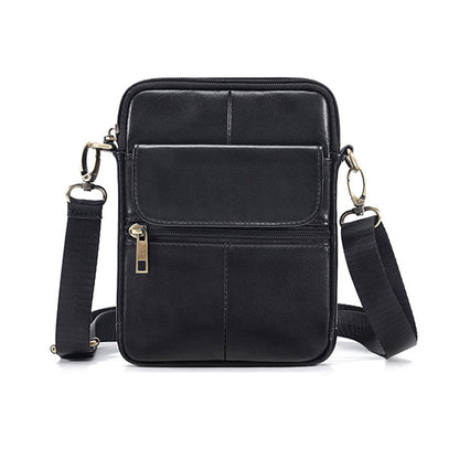 Genuine leather men's crossbody bag oiled wax leather Satchel Crossbody Bag (Black) V462-FB-90-01