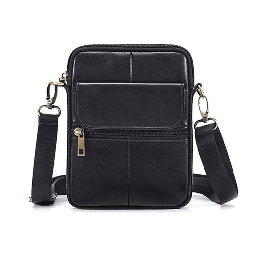 Genuine leather men's crossbody bag oiled wax leather Satchel Crossbody Bag (Black) V462-FB-90-01