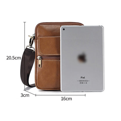 Genuine leather men's crossbody bag oiled wax leather Satchel Crossbody Bag (Black) V462-FB-90-01