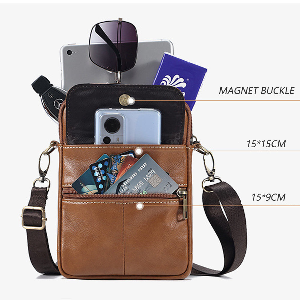 Genuine leather men's crossbody bag oiled wax leather Satchel Crossbody Bag (Black) V462-FB-90-01
