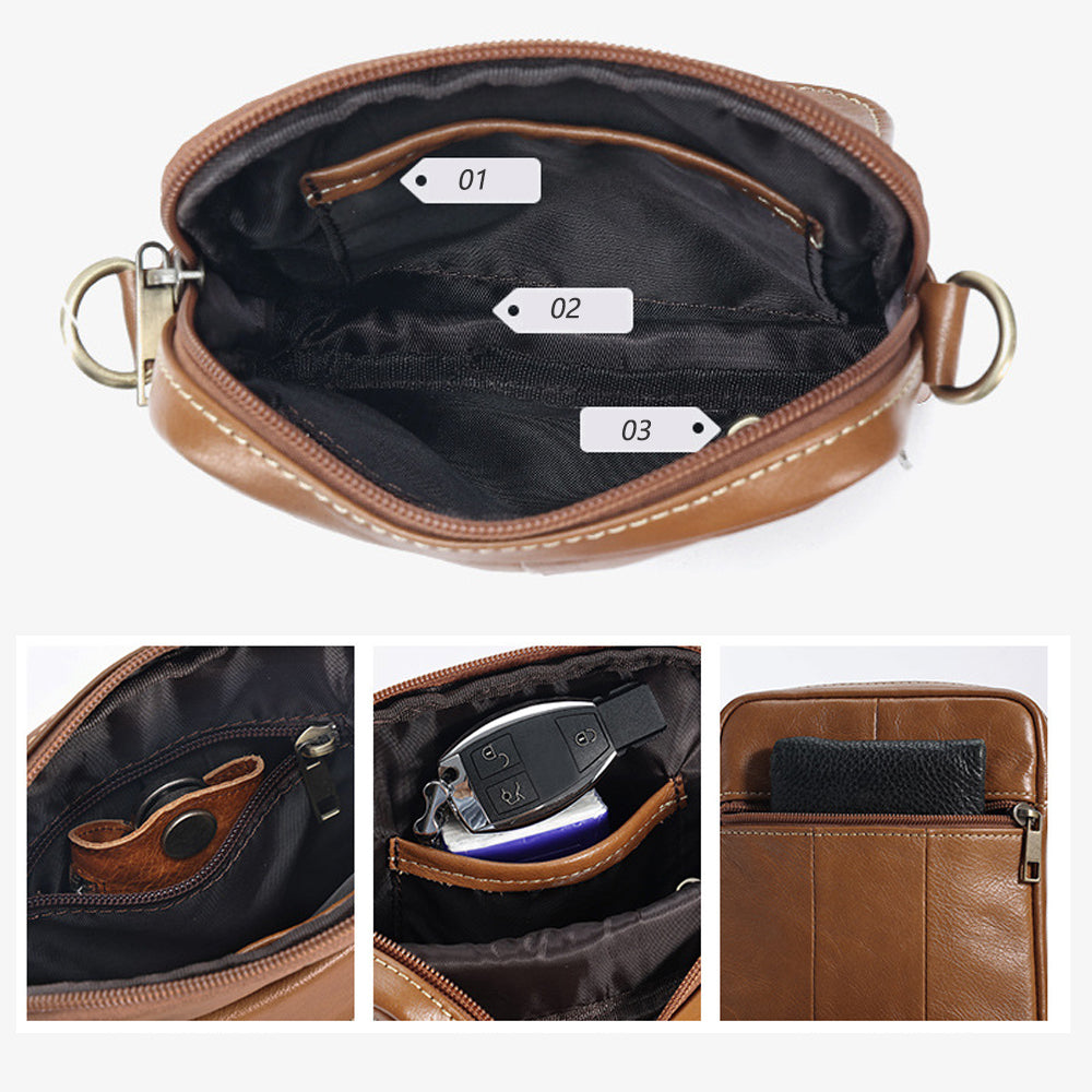 Genuine leather men's crossbody bag oiled wax leather Satchel Crossbody Bag (Black) V462-FB-90-01