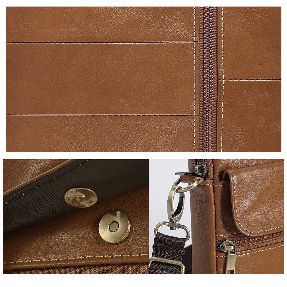 Genuine leather men's crossbody bag oiled wax leather Satchel Crossbody Bag (Black) V462-FB-90-01