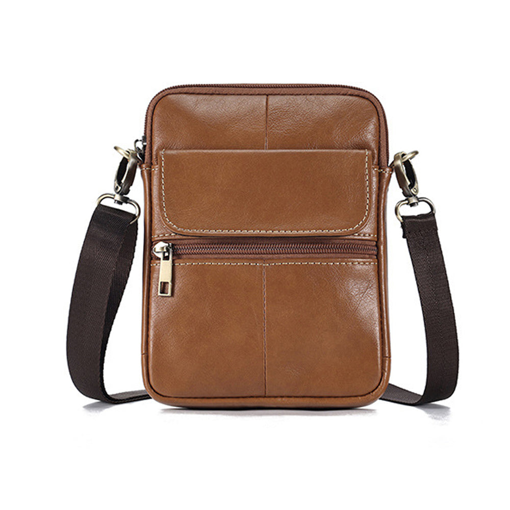 Genuine leather men's crossbody bag oiled wax leather Satchel Crossbody Bag (Brown) V462-FB-90-03