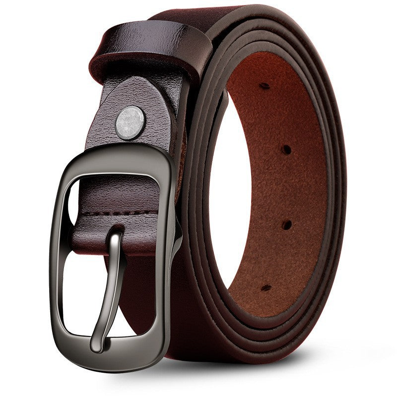 Genuine Leather 110-120CM Womens Belt Pin Buckle Top Layer Cow Leather(Brown) V462-FB-99-02