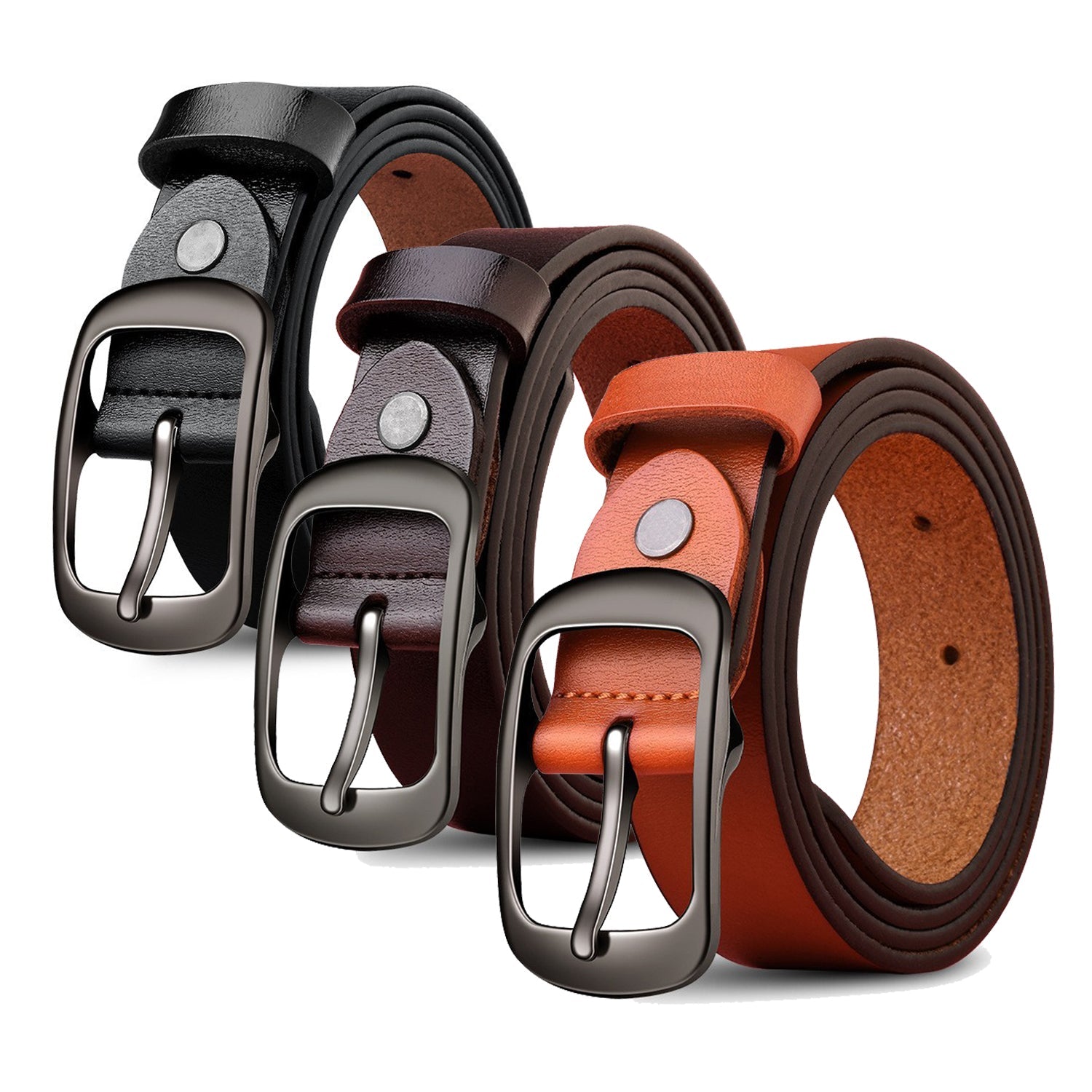 Genuine Leather 110-120CM Womens Belt Pin Buckle Top Layer Cow Leather(Brown) V462-FB-99-02