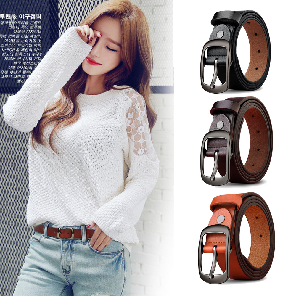 Genuine Leather 110-120CM Womens Belt Pin Buckle Top Layer Cow Leather(Brown) V462-FB-99-02