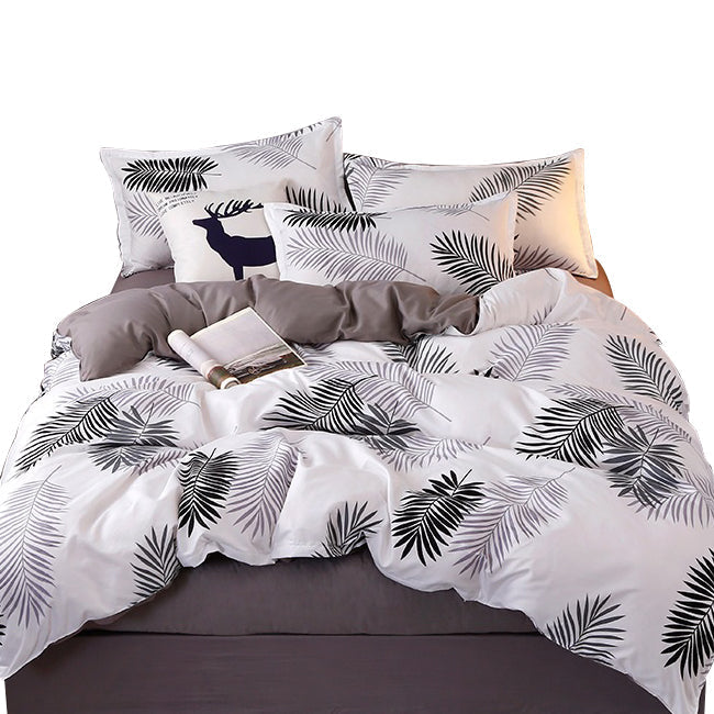 Palm Leaves Pattern Aloe Cotton Flat Sheet Quilt Cover Pillowcases 4pcs Bedding Set (King) V462-H-05-06