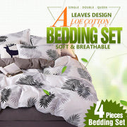 Palm Leaves Pattern Aloe Cotton Flat Sheet Quilt Cover Pillowcases 4pcs Bedding Set (King) V462-H-05-06
