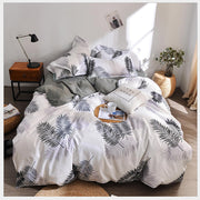 Palm Leaves Pattern Aloe Cotton Flat Sheet Quilt Cover Pillowcases 4pcs Bedding Set (King) V462-H-05-06