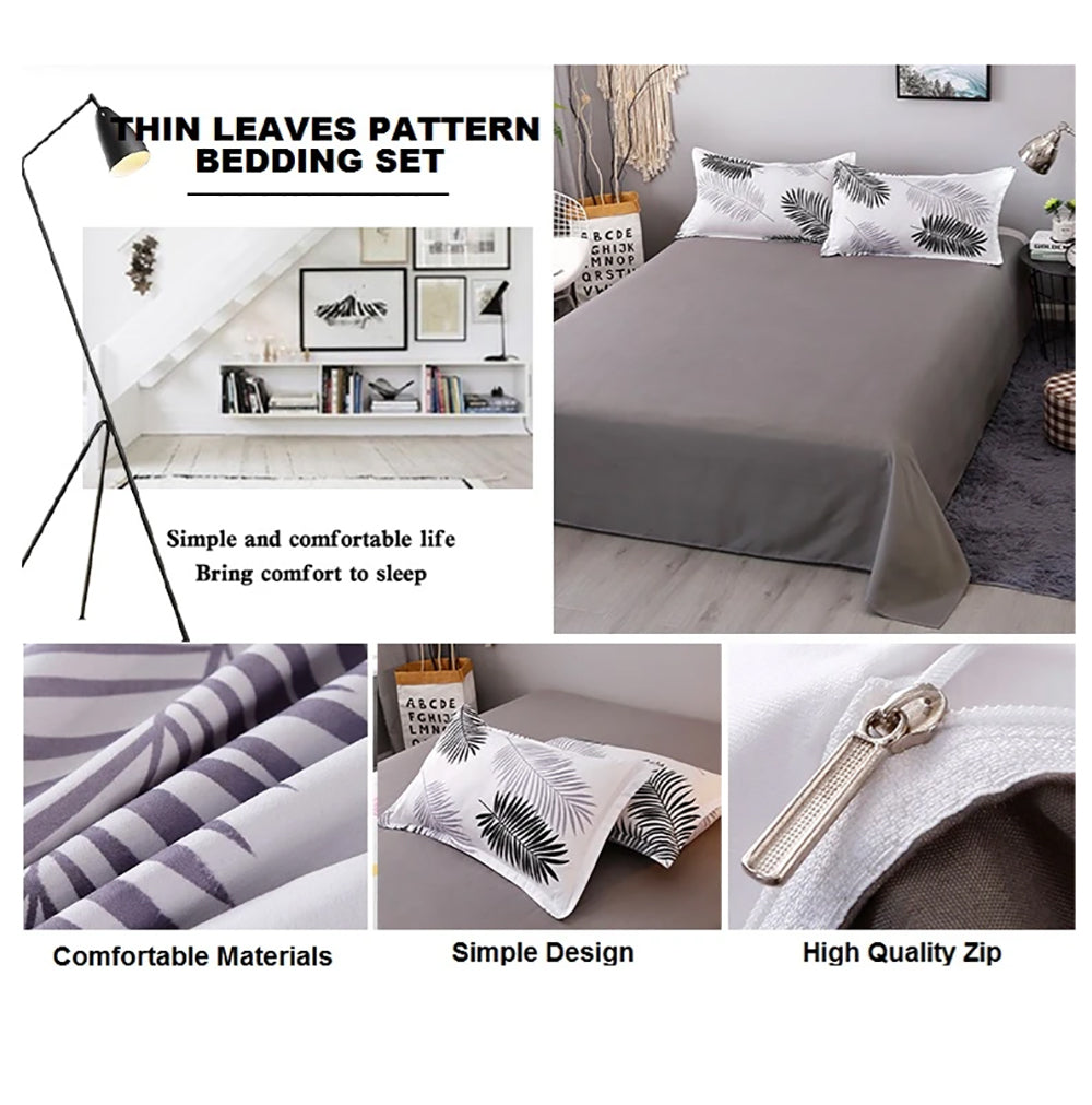 Palm Leaves Pattern Aloe Cotton Flat Sheet Quilt Cover Pillowcases 4pcs Bedding Set (King) V462-H-05-06