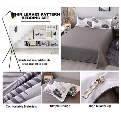 Palm Leaves Pattern Aloe Cotton Flat Sheet Quilt Cover Pillowcases 4pcs Bedding Set (King) V462-H-05-06