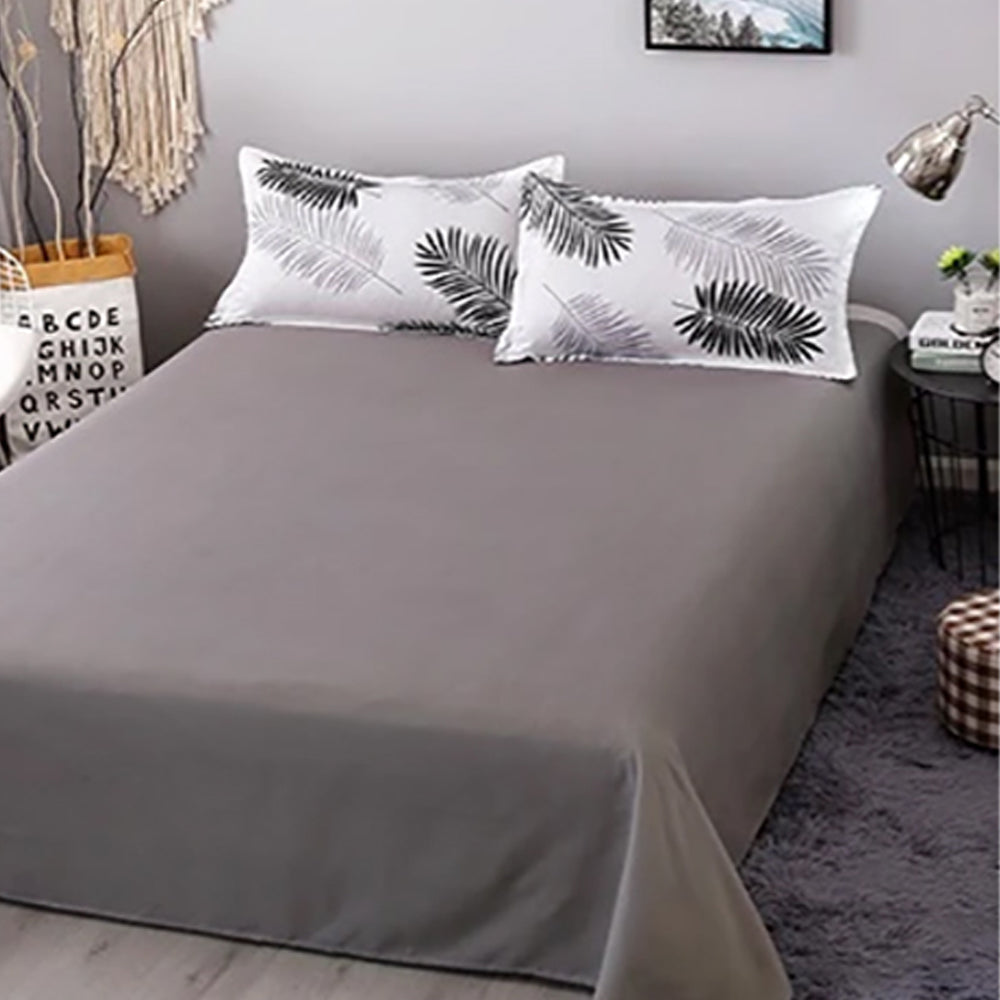 Palm Leaves Pattern Aloe Cotton Flat Sheet Quilt Cover Pillowcases 4pcs Bedding Set (King) V462-H-05-06