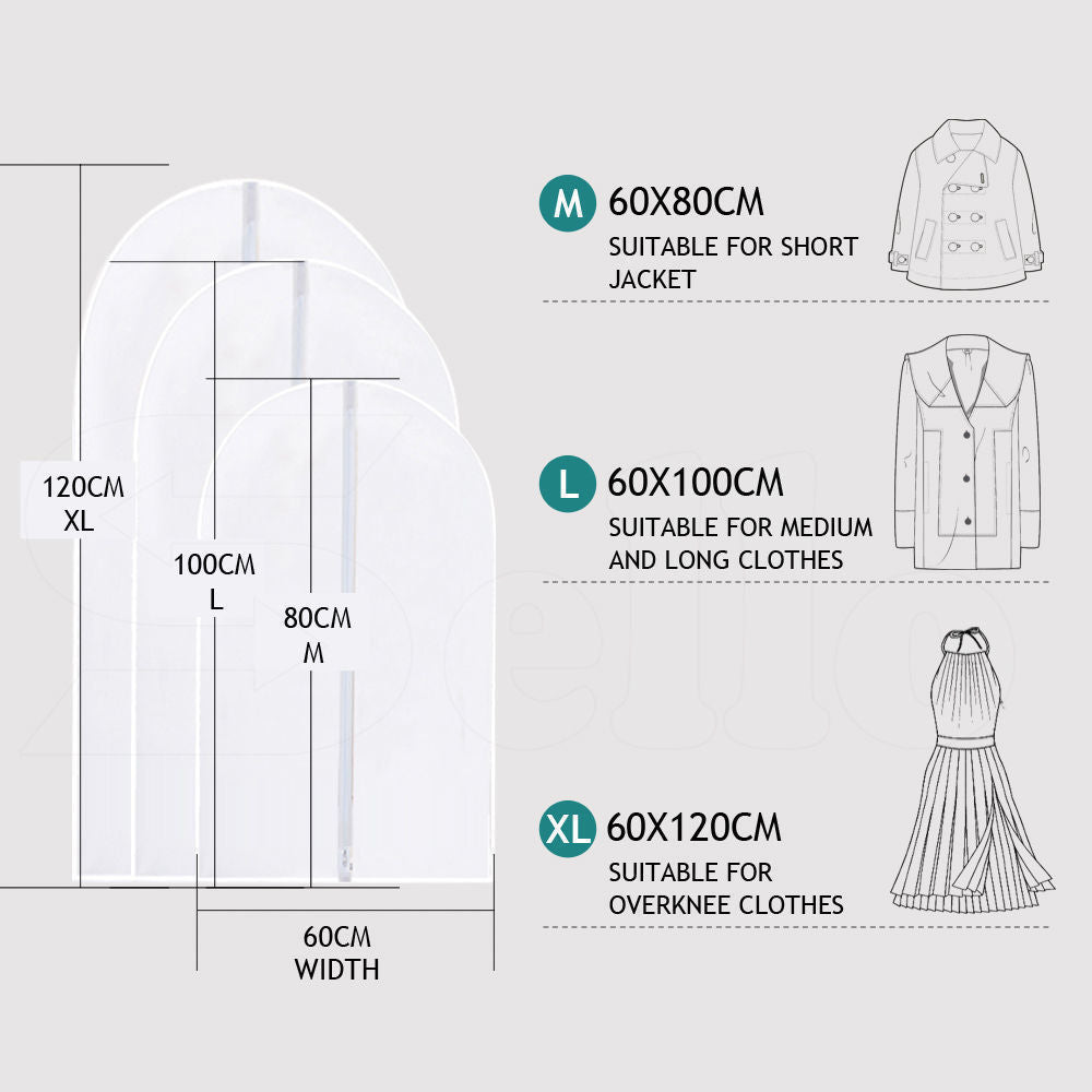 6Pcs Suit Dress Clothing Dust Cover Bag Jacket Wardrobe Storage Coat Protector (2M+2L+2XL) V462-H-07-01