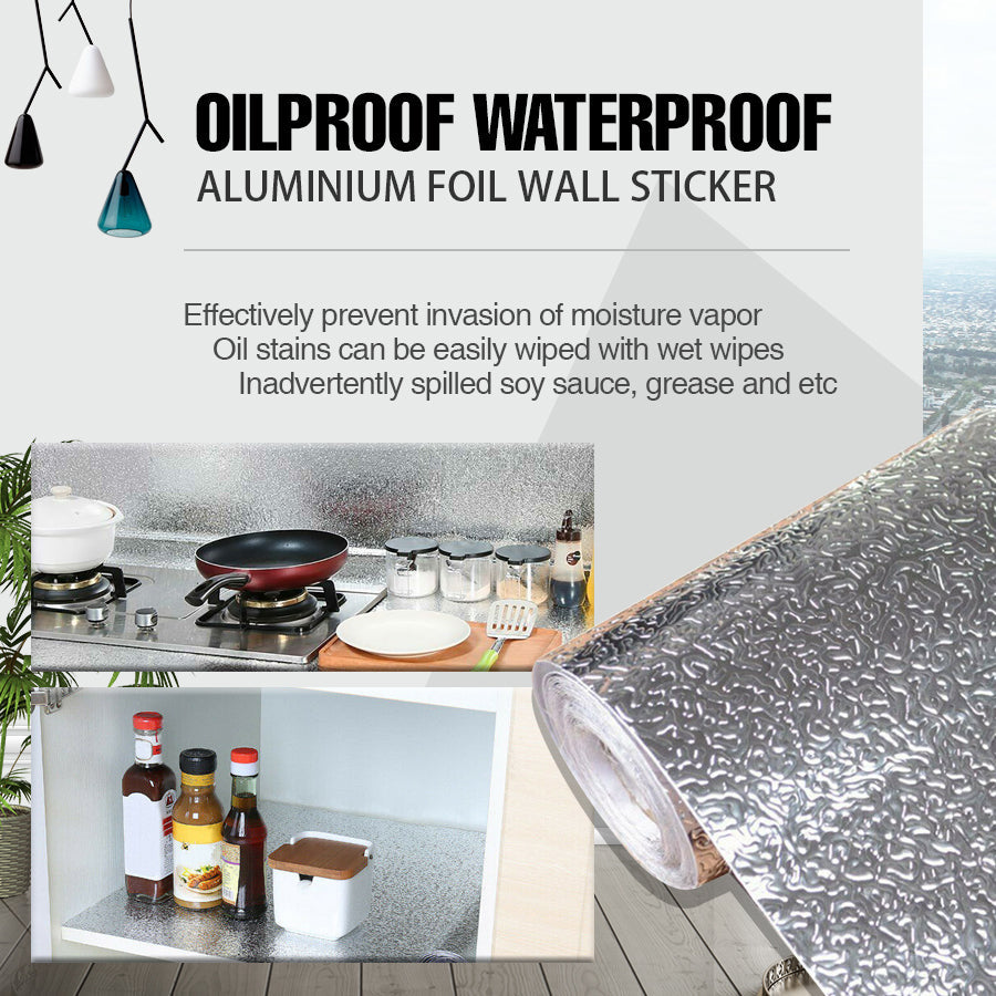 Aluminum Foil Sticker Self Adhesive Oil-proof Waterproof Kitchen Cabinet Wall(60*500cm) V462-H-12-04