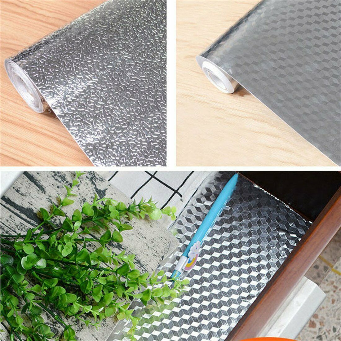 Aluminum Foil Sticker Self Adhesive Oil-proof Waterproof Kitchen Cabinet Wall(60*500cm) V462-H-12-04