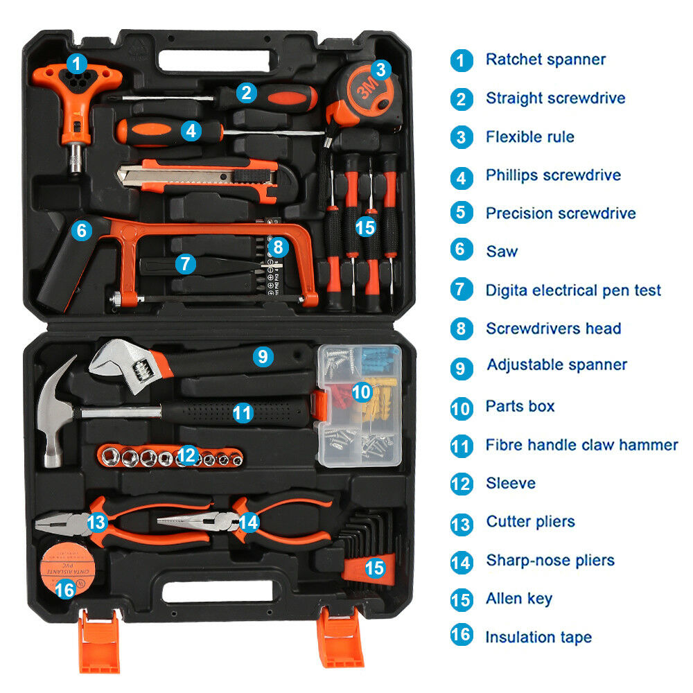 82 Pcs Household Hand Tools Set Hand Tool Kit for Home Office Car Repair Tools V462-H-22-01