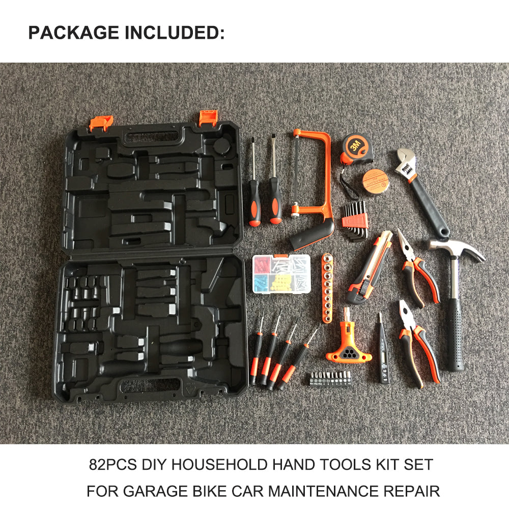 82 Pcs Household Hand Tools Set Hand Tool Kit for Home Office Car Repair Tools V462-H-22-01