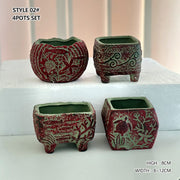 4/5/6 Pots Set Ceramic Clay Pottery Pots Succulent Flower Planter Draining Hole(Style 02# 4 Pots Set) V462-HG-108-02