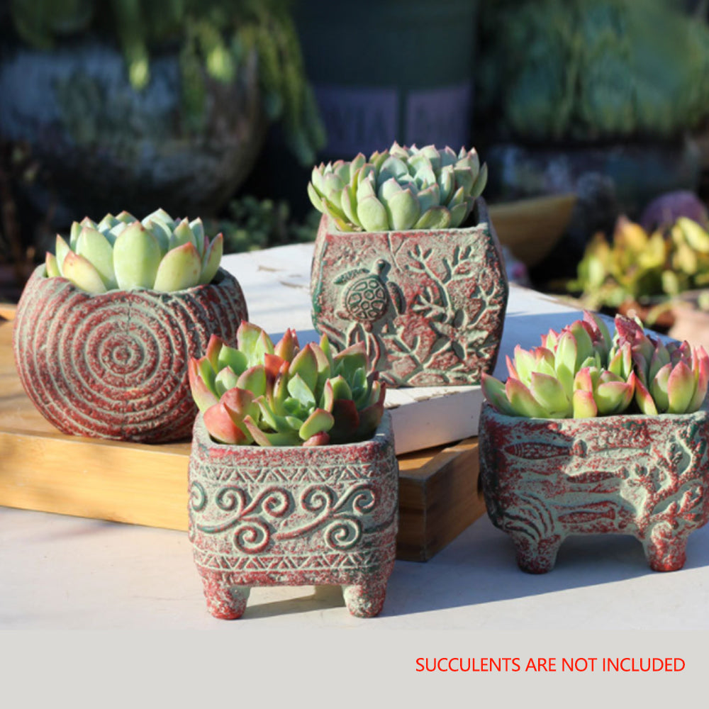 4/5/6 Pots Set Ceramic Clay Pottery Pots Succulent Flower Planter Draining Hole(Style 02# 4 Pots Set) V462-HG-108-02