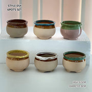 4/5/6 Pots Set Ceramic Clay Pottery Pots Succulent Flower Planter Draining Hole(Style 05# 6 Pots Set) V462-HG-108-05