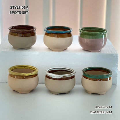 4/5/6 Pots Set Ceramic Clay Pottery Pots Succulent Flower Planter Draining Hole(Style 05# 6 Pots Set) V462-HG-108-05
