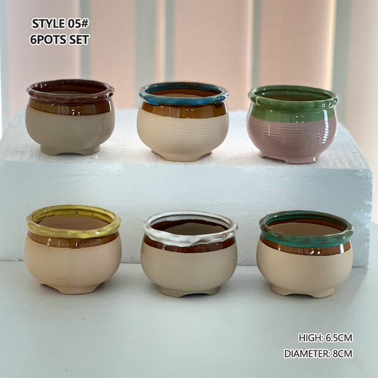4/5/6 Pots Set Ceramic Clay Pottery Pots Succulent Flower Planter Draining Hole(Style 05# 6 Pots Set) V462-HG-108-05