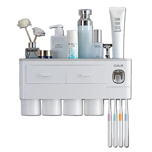 Toothbrush Holders with 3-4 Cups Automatic Toothpaste Dispenser Kit(4 Cups 2 Drawer) V462-HG-117-02