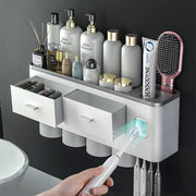 Toothbrush Holders with 3-4 Cups Automatic Toothpaste Dispenser Kit(4 Cups 2 Drawer) V462-HG-117-02