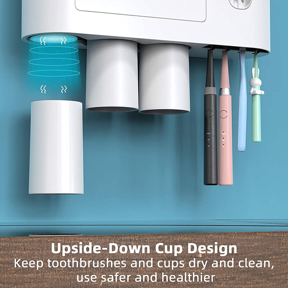 Toothbrush Holders with 3-4 Cups Automatic Toothpaste Dispenser Kit(4 Cups 2 Drawer) V462-HG-117-02