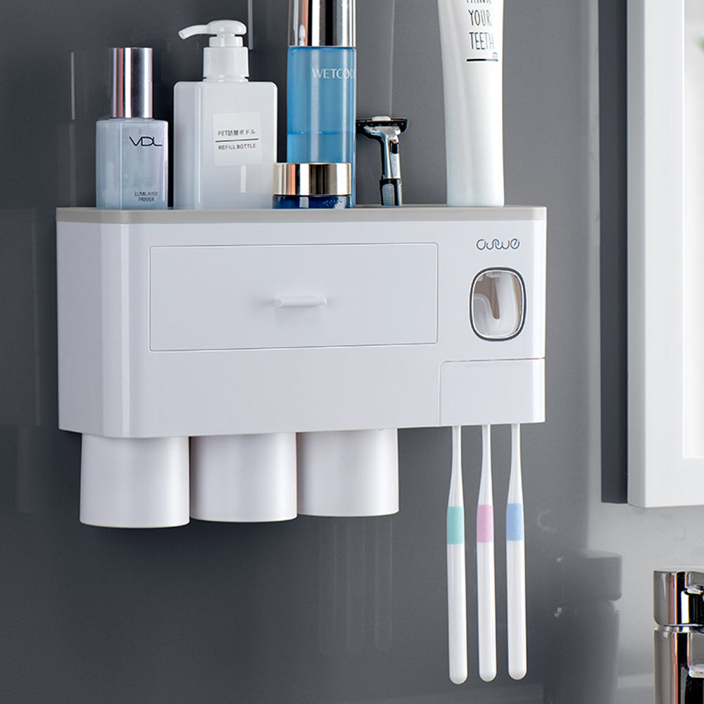 Toothbrush Holders with 3-4 Cups Automatic Toothpaste Dispenser Kit(4 Cups 2 Drawer) V462-HG-117-02