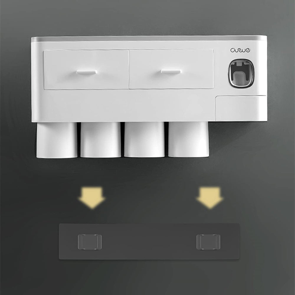 Toothbrush Holders with 3-4 Cups Automatic Toothpaste Dispenser Kit(4 Cups 2 Drawer) V462-HG-117-02